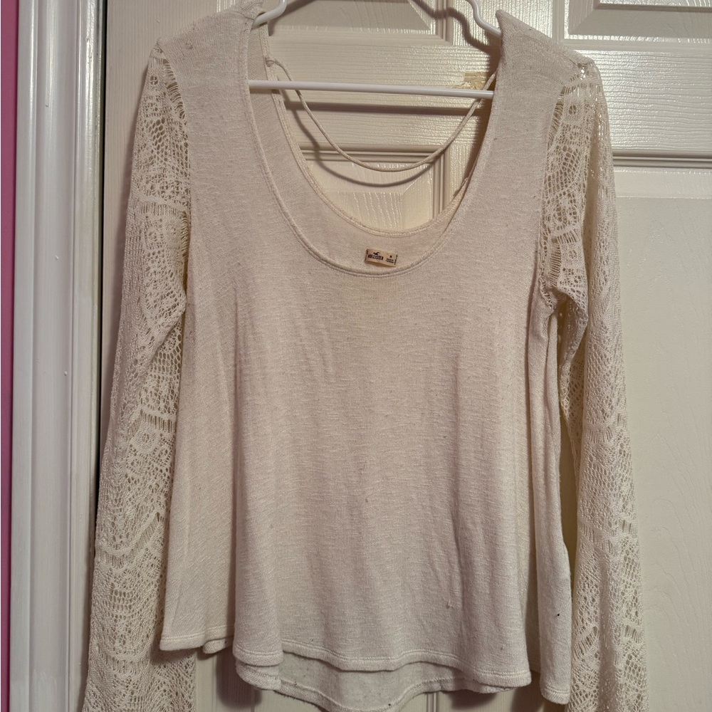 Off white Hollister shirt with mesh sleeves